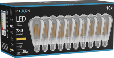 Mexen Vintis 10x LED Filament Lambipirn E27, ST64, 10W, Soe - 2200K, 780 lm, suitsetatud - L152-E27-1022-70x10