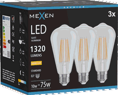 Mexen Vintis 3x LED filamenta spuldze E27, ST64, 10W, Silta - 2700K, 1320 lm, caurspīdīga - L152-E27-1027-00x03
