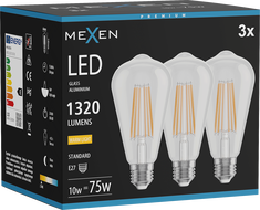 Mexen Vintis 3x LED Filamentlampe E27, ST64, 10W, Warm - 2700K, 1320 lm, klar - L152-E27-1027-00x03