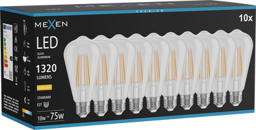 Mexen Vintis 10x LED filiamentna žarulja E27, ST64, 10W, Topla - 2700K, 1320 lm, prozirna - L152-E27-1027-00x10