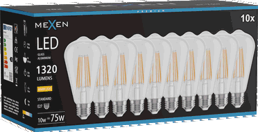 Mexen Vintis 10x Spuldze ar LED pavedienu E27, ST64, 10W, Silta - 2700K, 1320 lm, caurspīdīgs - L152-E27-1027-00x10