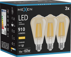 Mexen Vintis 3x Filament LED pirn E27, ST64, 10W, Soe - 2700K, 910 lm, merevaik - L152-E27-1027-50x03