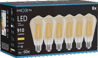 Mexen Vintis 6x Filamenta LED spuldze E27, ST64, 10W, Silta - 2700K, 910 lm, dzintara - L152-E27-1027-50x06