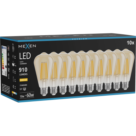 Mexen Vintis 10x LED filamenta spuldze E27, ST64, 10W, Silta - 2700K, 910 lm, dzintars - L152-E27-1027-50x10