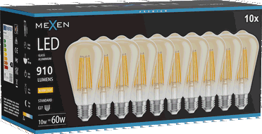 Mexen Vintis 10x LED filamenta spuldze E27, ST64, 10W, Silta - 2700K, 910 lm, dzintars - L152-E27-1027-50x10
