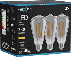 Mexen Vintis 3x Λάμπα filament LED E27, ST64, 10W, Θερμή - 2700K, 780 lm, καπνιστή - L152-E27-1027-70x03