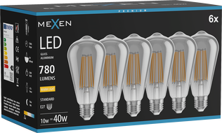 Mexen Vintis 6x LED filament pirn E27, ST64, 10W, Soe - 2700K, 780 lm, suitsutatud - L152-E27-1027-70x06