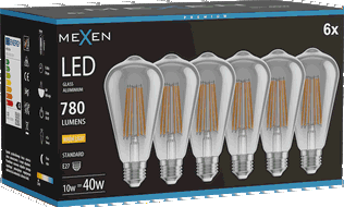 Mexen Vintis 6x LED spuldze ar pavediena diegu E27, ST64, 10W, Silta - 2700K, 780 lm, dūmo - L152-E27-1027-70x06