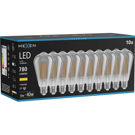 Mexen Vintis 10x LED-Filamentlampe E27, ST64, 10W, Warm - 2700K, 780 lm, Rauch - L152-E27-1027-70x10