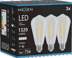 Mexen Vintis 3x LED-fiilamendiga pirn E27, ST64, 10W, Neutraalne - 4000K, 1320 lm, selge - L152-E27-1040-00x03