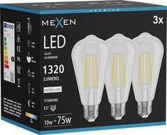 Mexen Vintis 3x LED filament žarnica E27, ST64, 10W, Nevtralna - 4000K, 1320 lm, prozorna - L152-E27-1040-00x03