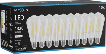 Mexen Vintis 10x LED Filament Bulb E27, ST64, 10W, Neutral - 4000K, 1320 lm, clear - L152-E27-1040-00x10