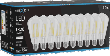 Mexen Vintis 10x żarówka filament LED E27, ST64, 10W, Neutralna - 4000K, 1320 lm, clear - L152-E27-1040-00x10
