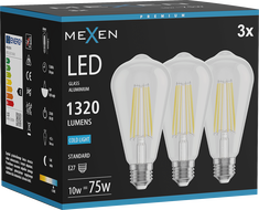 Mexen Vintis 3x Λαμπτήρας νήματος LED E27, ST64, 10W, Ψυχρό - 6500K, 1320 lm, διάφανο -