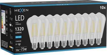 Mexen Vintis 10x LED-filamentpirn E27, ST64, 10W, Külm - 6500K, 1320 lm, läbipaistev - L152-E27-1040-00x10