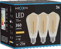 Mexen Vintis 3x Lampadina a filamento spirale LED E27, ST64, 4W, Calda - 2200K, 360 lm, ambra - L162-E27-0422-50x03