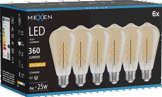 Mexen Vintis 6x LED spirāles kvēldiega spuldze E27, ST64, 4W, Silta - 2200K, 360 lm, dzintars - L162-E27-0422-50x06