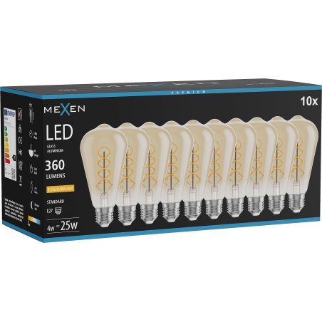 Mexen Vintis 10x żarówka filament spirala LED E27, ST64, 4W, Ciepła - 2200K, 360 lm, amber - L162-E27-0422-50x10