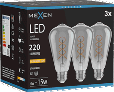 Mexen Vintis 3x Filamenta spirāles LED spuldze E27, ST64, 4W, Silta - 2200K, 220 lm, smēķi - L162-E27-0422-70x03