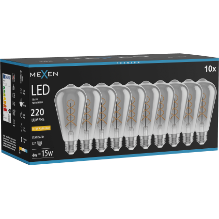Mexen Vintis 10x spuldze ar LED kvēldiega spirāli E27, ST64, 4W, Silta - 2200K, 220 lm, dūmu - L162-E27-0422-70x10