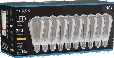 Mexen Vintis 10x spuldze ar LED kvēldiega spirāli E27, ST64, 4W, Silta - 2200K, 220 lm, dūmu - L162-E27-0422-70x10