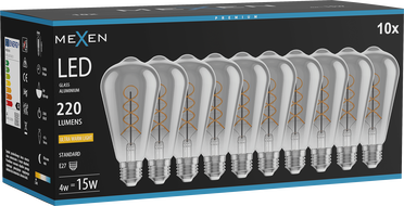 Mexen Vintis 10x Žarnica filament spirala LED E27, ST64, 4W, Toplo - 2200K, 220 lm, dimljeno - L162-E27-0422-70x10