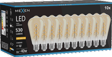 Mexen Vintis 10x spuldze ar kvēldiegu LED E27, ST64, 6W, Silta - 2200K, 530 lm, dzintars - L162-E27-0622-50x10