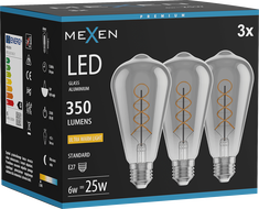 Mexen Vintis 3x Λάμπα νήματος σπείρας LED E27, ST64, 6W, Θερμό - 2200K, 350 lm, καπνιστό