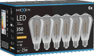 Mexen Vintis 6x Filamenta spirāles LED spuldze E27, ST64, 6W, Silta - 2200K, 350 lm, dūmu - L162-E27-0622-70x06