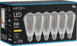 Mexen Vintis 6x LED-Filament-Spiralglühbirne E27, ST64, 6W, Warm - 2200K, 350 lm, rauch - L162-E27-0622-70x06