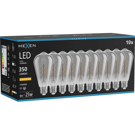 Mexen Vintis 10x Filamenta spirāles LED spuldze E27, ST64, 6W, Silta - 2200K, 350 lm, dūmu - L162-E27-0622-70x10