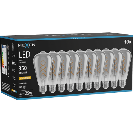 Mexen Vintis 10x żarówka filament spirala LED E27, ST64, 6W, Ciepła - 2200K, 350 lm, smoke - L162-E27-0622-70x10