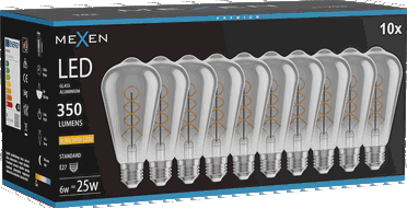Mexen Vintis 10x żarówka filament spirala LED E27, ST64, 6W, Ciepła - 2200K, 350 lm, smoke - L162-E27-0622-70x10