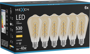 Mexen Vintis 6x Hõõgniitkeraamika spiraal LED E27, ST64, 6W, Soe - 2700K, 530 lm, merevaigukollane - L162-E27-0627-50x06