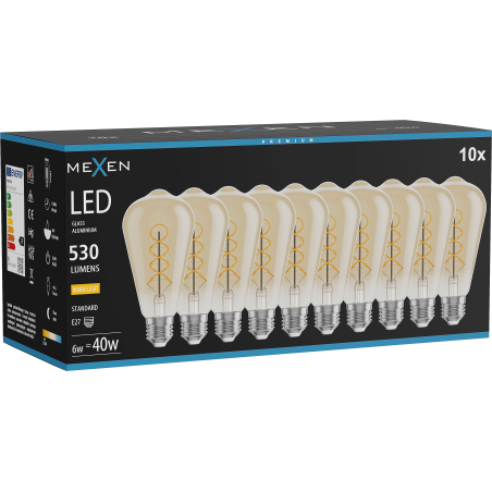 Mexen Vintis 10x LED filament spiraallamp E27, ST64, 6W, Warm - 2700K, 530 lm, amber - L162-E27-0627-50x10