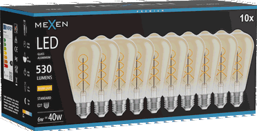 Mexen Vintis 10x LED spuldze ar spirāles pavedienu, E27, ST64, 6W, Silta - 2700K, 530 lm, dzintaraina - L162-E27-0627-50x10