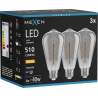 Mexen Vintis 3x żarówka filament spirala LED E27, ST64, 6W, Ciepła - 2700K, 510 lm, smoke - L162-E27-0627-70x03