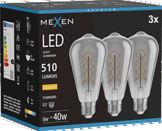Mexen Vintis 3x LED spuldze ar spirālveida kvēldiega, E27, ST64, 6W, Silta - 2700K, 510 lm, dūmu krāsa - L162-E27-0627-70x03