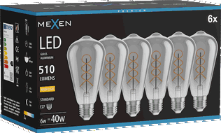 Mexen Vintis 6x Spuldze filamentu spirāle LED E27, ST64, 6W, Silta - 2700K, 510 lm, tonis - L162-E27-0627-70x06