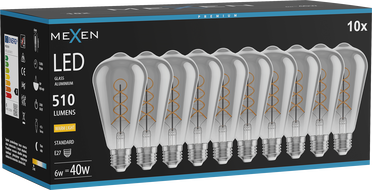 Mexen Vintis 10x LED-Glühbir Spirelle E27, ST64, 6W, Warm - 2700K, 510 lm, smoke - L162-E27-0627-70x10