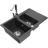 Mexen Gaspar granite sink 1.5-bowl with drainer and Rita kitchen tap, black speckled - 6507-76-670300-00