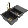 Mexen Gaspar 1.5-bowl granite sink with drainer and Rita kitchen tap, black speckled - 6507-76-670300-50