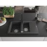 Mexen Gaspar Granit-Spüle 1,5-Kammer mit Abtropffläche und Küchenarmatur Rita, schwarz gesprenkelt - 6507-76-670300-70