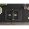 Mexen Gaspar 1,5 bļodu granīta izlietne ar noteci un virtuves jaucējkrānu Rita, melna ar plankumiem - 6507-76-670300-70