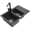 Mexen Gaspar 1,5 bļodu granīta izlietne ar noteci un virtuves jaucējkrānu Rita, melna ar plankumiem - 6507-76-670300-70