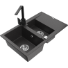 Mexen Gaspar granite sink 1.5-bowl with drainer and Rita kitchen tap, black speckled - 6507-76-670300-70