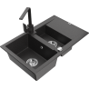 Mexen Gaspar fregadero de granito 1,5 cubetas con escurridor y grifo de cocina Rita, negro moteado - 6507-76-670300-76