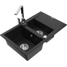 Mexen Gaspar lava-loiça de granito de 1,5 cuba com escorredor e torneira de cozinha Rita, preto - 6507-77-670300-00