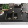 Mexen Gaspar granite sink with 1.5 bowls and drainer, kitchen tap Rita, black - 6507-77-670300-50