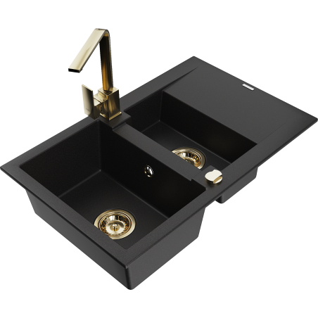 Mexen Gaspar Granit Spulltisch mat 1,5 an engem Drainage an enger Kichenkran Rita, schwaarz - 6507-77-670300-50
